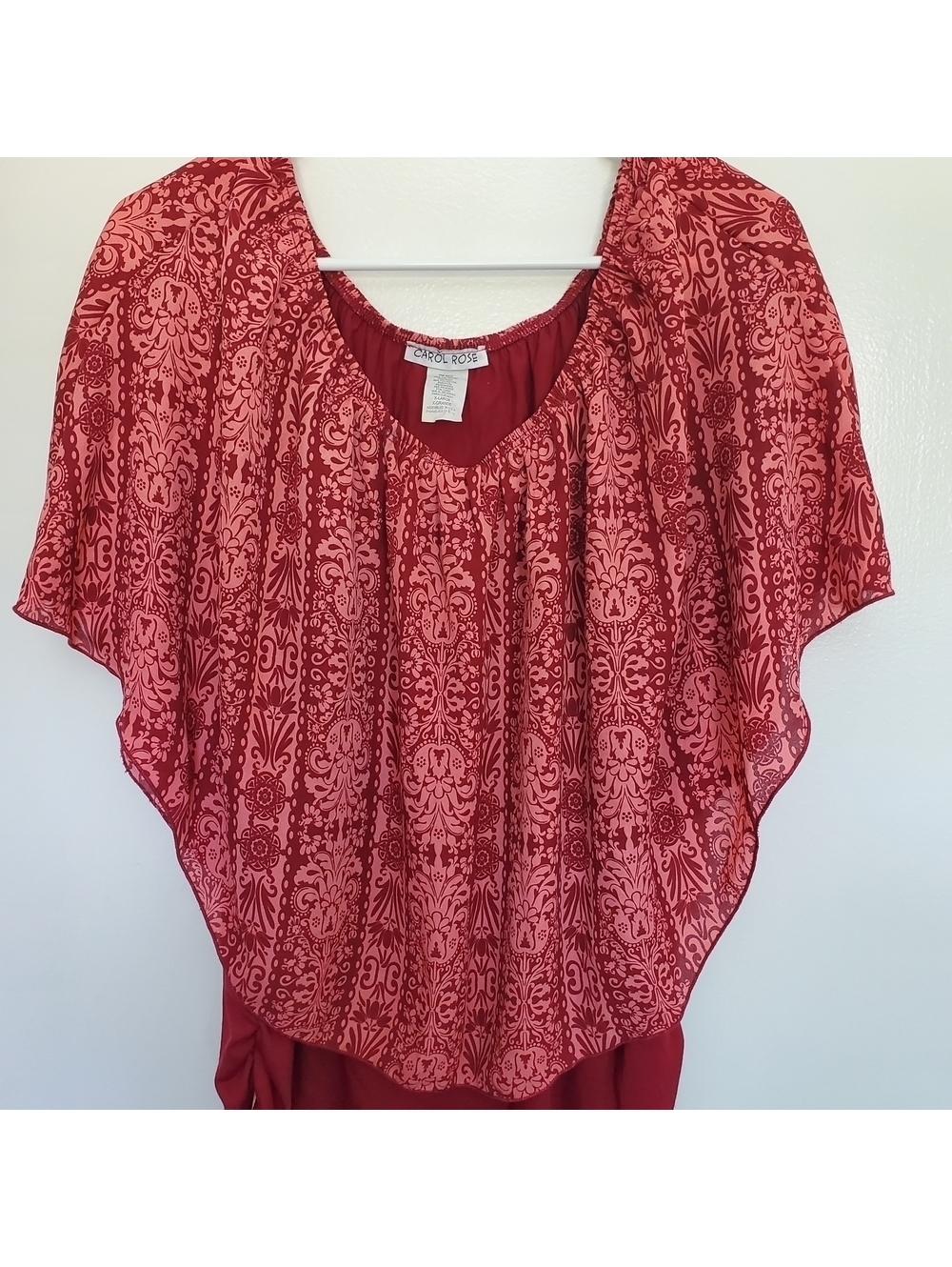 Carol Rose Women's Red Patterned Blouse, Size XL, Polyester Blend